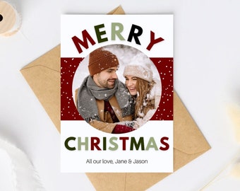Christmas greeting card template, instant digital download, 5x7, holiday card with photo