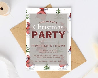 Vintage Christmas invitation template, Santa, editable, printable, Christmas holiday party invite, snowflakes, old fashioned Christmas