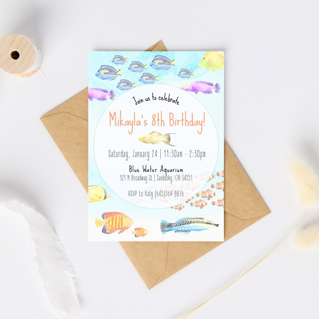 Aquarium Birthday Party Invitation Digital Template 5x7 Etsy