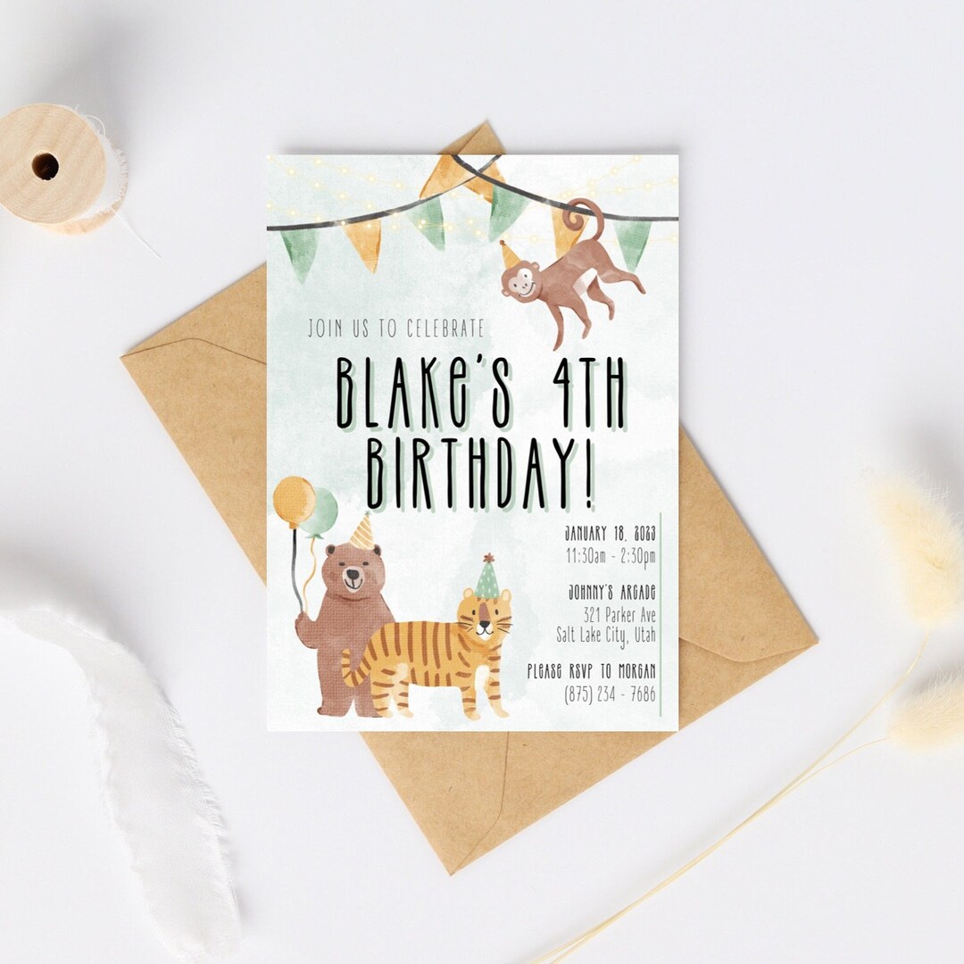 Jungle Theme Birthday Invitation Digital Template, 5x7, Printable - Etsy