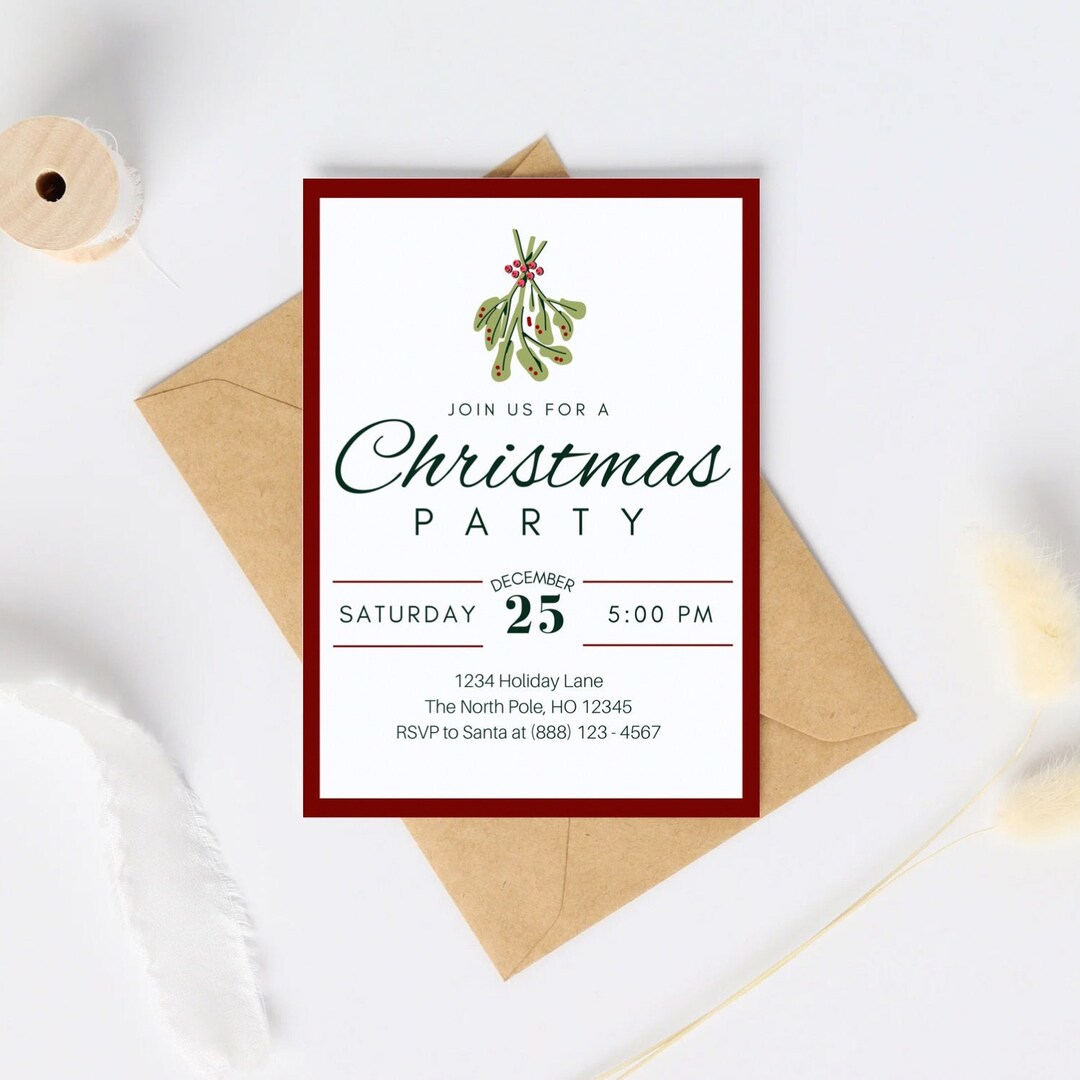 Christmas Party Invitation Template, Holiday Party, Editable, Printable