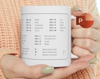 Powerpoint SHORTCUTS Mug | keyboard shortcuts for MacBook or Windows | Perfect Office gift | Reference Guide