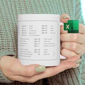 Excel SHORTCUTS Mug | keyboard shortcuts for Windows or MacBook | Perfect tech accessory for your desk or Office gift | Reference Guide