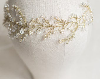 Romantic boho bridal hair vine MAREN with Preciosa cut glass beads and Preciosa Nacre beads, bridal hair jewelry, headpiece, wedding