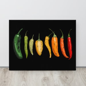 Peppers Painting Thin Canvas Print, Chili Peppers Painting Thin Canvas Print, Hot Peppers Painting Thin Canvas Print