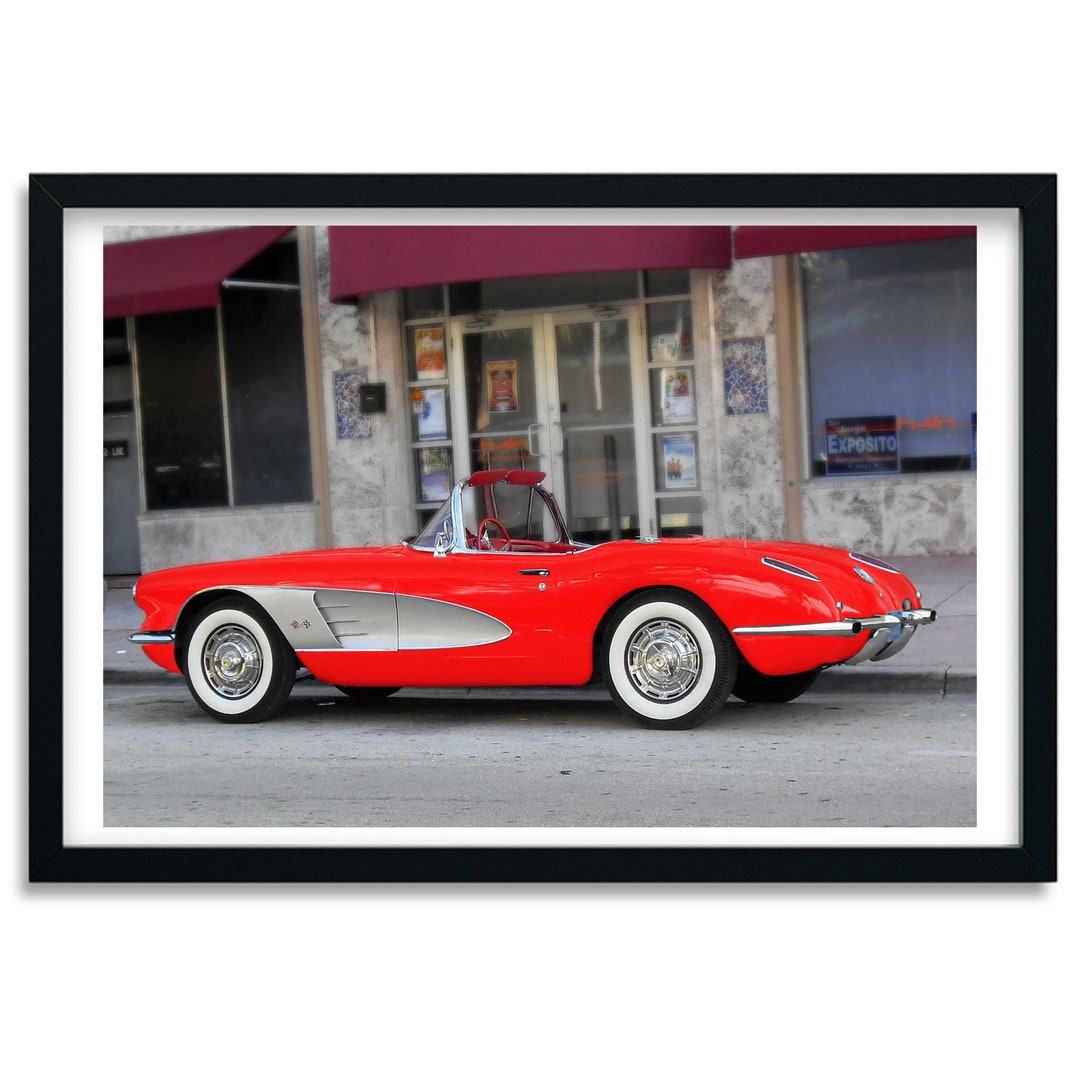 Red Corvette C1 Poster Print Corvette Wall Art Corvette Garage Art