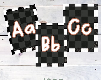 Checkered Classroom Alphabet | Classroom Decor, Classroom Alphabet, Groovy Classroom| Modern Monochrome ABC Wall Decor
