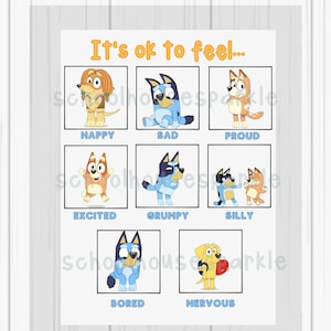 Bluey Feelings Chart Digital Download | Emotional Awareness Printable