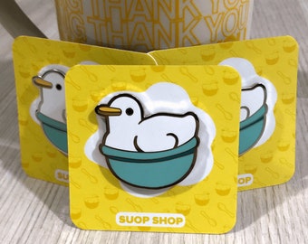 Goose Duck in Soup bowl Hard Enamel Pin - 1.5 inch