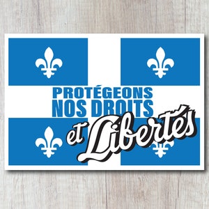 Protégeons nos droits et Libertés, Autocollant de voiture Québec, Fleur de Lys, Drapeau Québec