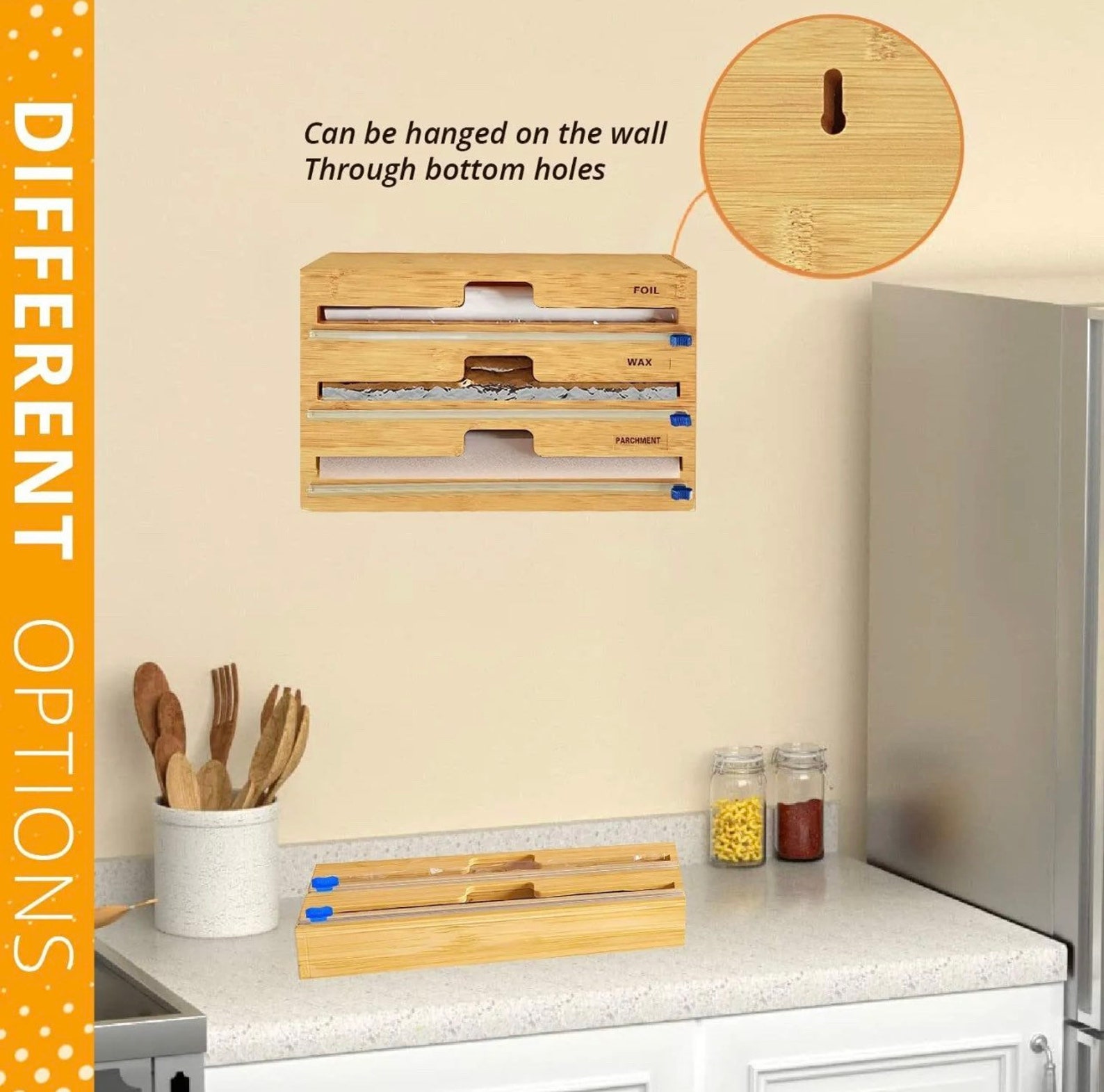 Bamboo 3 in 1 Wrap Dispenser With Cutter Plastic Wrap Aluminum Etsy