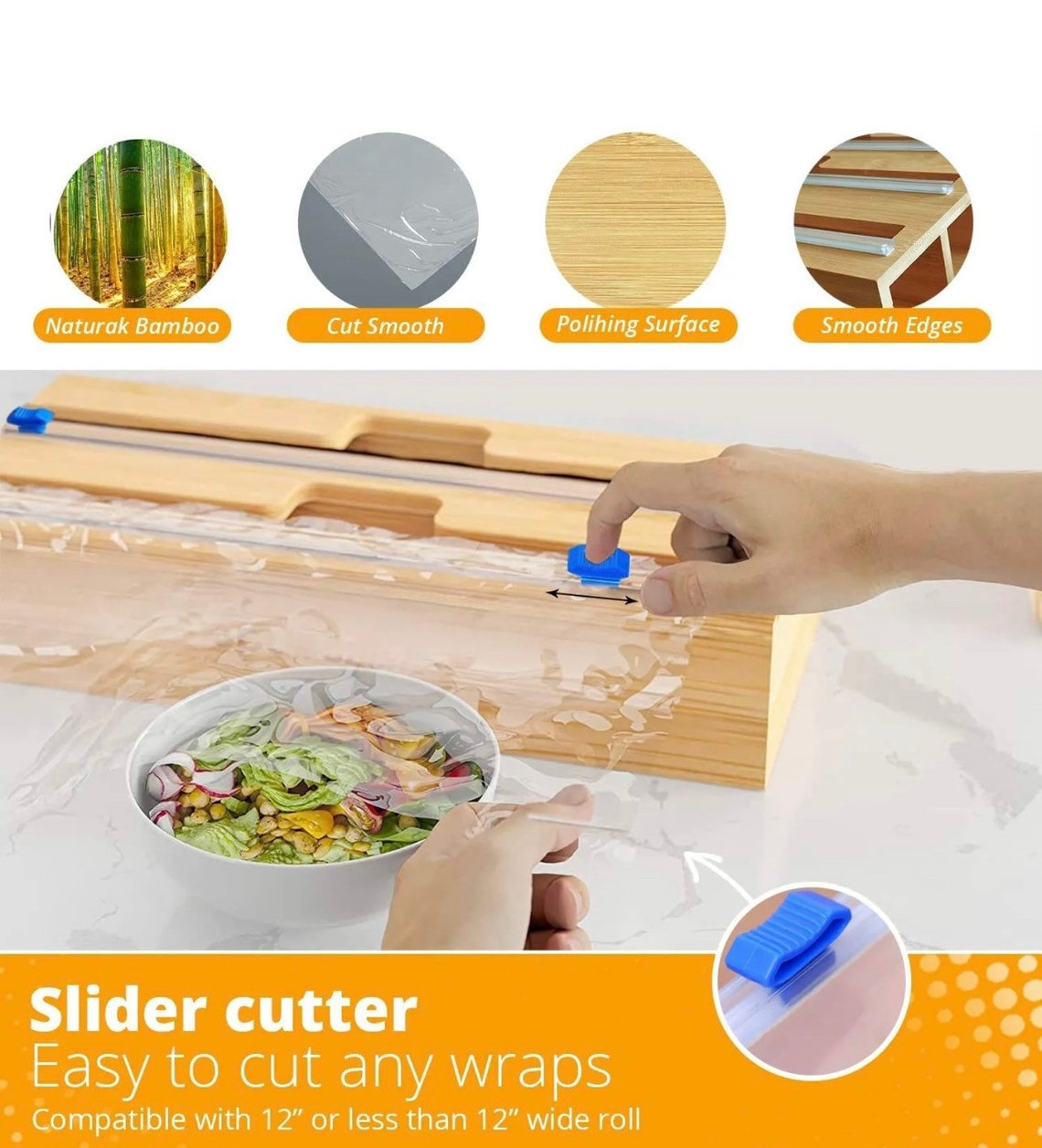Bamboo 3 in 1 Wrap Dispenser With Cutter Plastic Wrap Aluminum Etsy