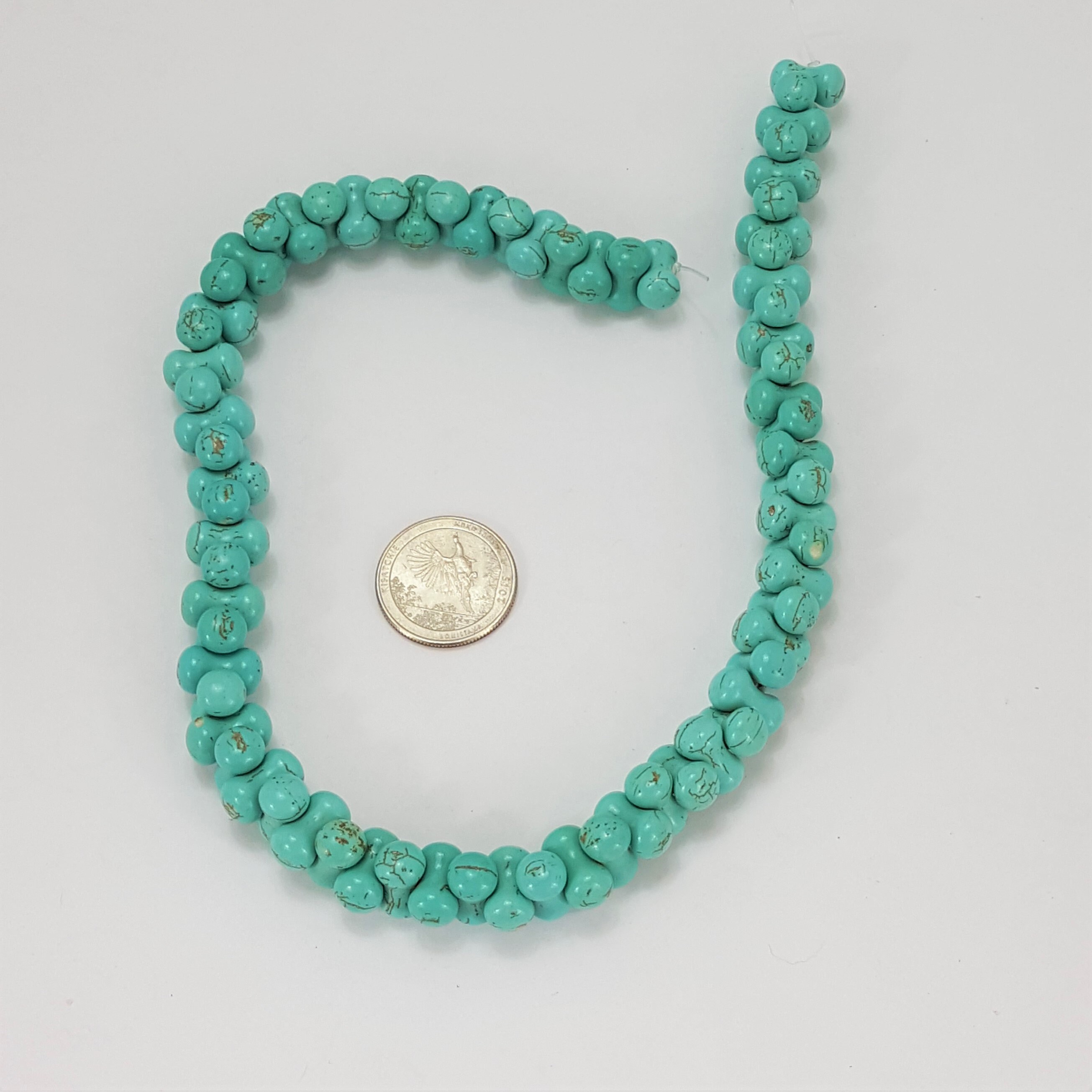 Mosaic Turquoise Beads, 7mm Dogbone Interlocking Beads, 70 Beads on 16