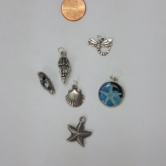 6 Pc Sea Shell Charms, Beach Charms, Tropical Charms, Silver Ocean Charms,  Charms for Bracelet Making, Charms for Necklace Making, 