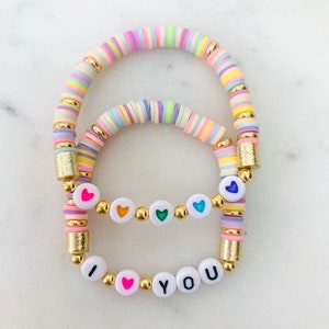 I Love You Rainbow Bracelet | I love you gift | heart bracelet | rainbow | custom bracelet, heishi bracelet