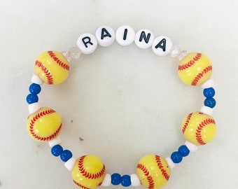 softball favor bracelets | softball favor |custom softball | softball bracelet | custom bracelet | softball | heishi | team bracelet