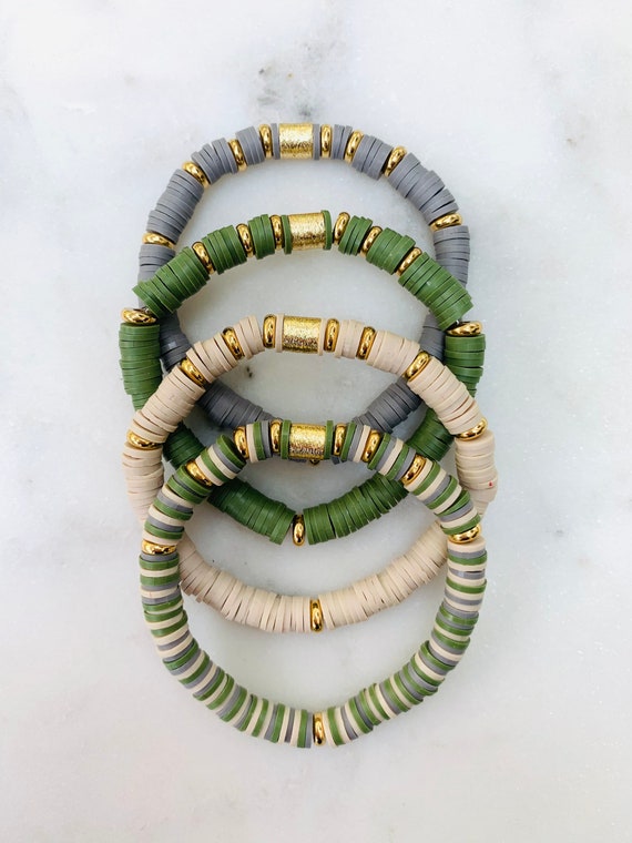Army Green Heishi Bracelet: Personalized Clay Bead Bracelet - Etsy kaoyorinakami beans green bracelet