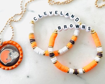 Cleveland Browns Bracelet: Heishi Bead & Gold Accent, Custom Team Colors