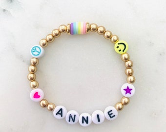 Emoji Name Bracelet: Custom Beaded Bracelet, Gift for Teen