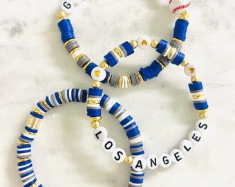 Baseball Team Name Bracelet, Heishi Bead & Gold Accent, Custom Team Colors