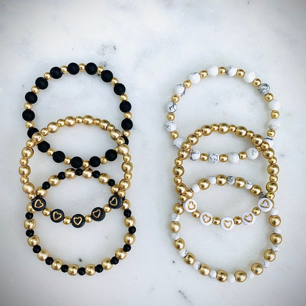 Opposites Attract Bracelet Trio | brushed gold | accent bracelet | custom bracelet | marble | matte black | marble bracelet