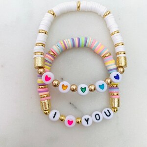 I Love You Bracelet Set | I love you | heart | custom bracelet | heishi | I love you bracelet | heart bracelet | Valentine’s Day