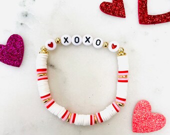 Personalized Valentine's Day Bracelet: Heart & XOXO Beaded Jewelry