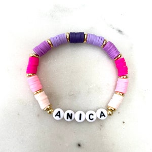 Custom Ombré Heishi Name Bracelet: Personalized Brass Accents