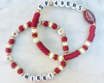 Football Team Name Bracelet, Heishi Bead & Gold Accent, Custom Team Colors