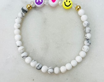 Peace Love Happiness Bracelet | cute bracelet | custom bracelet | gift for teen | gift for tween | Peace | Love | Happiness | heishi
