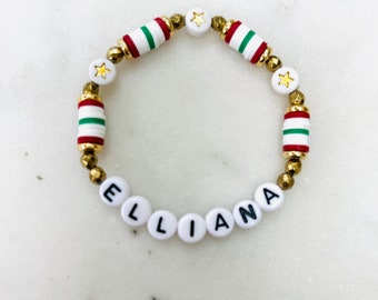Christmas Bracelet | Christmas, star | custom bracelet | name bracelet | Xmas bracelet | red white and green | custom Christmas