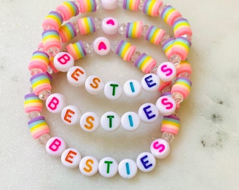 Rainbow Bestie Bracelet: Heishi Beads, Rondelle Crystals, Custom Name