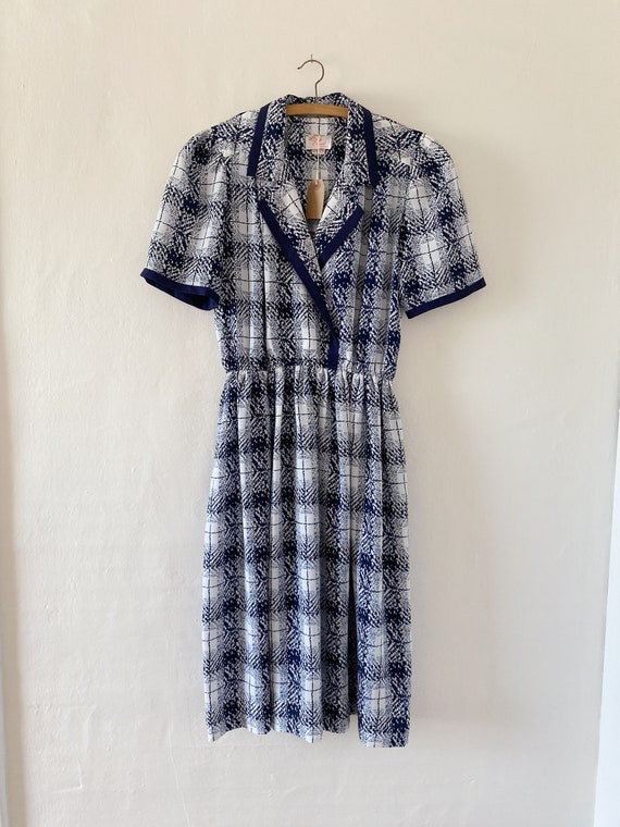 Vintage Plaid Lady Carol 80's Navy Plaid Dress - image 2