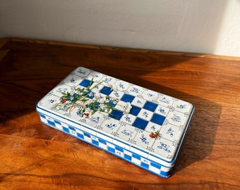 Vintage Blue Delft Tile Tin