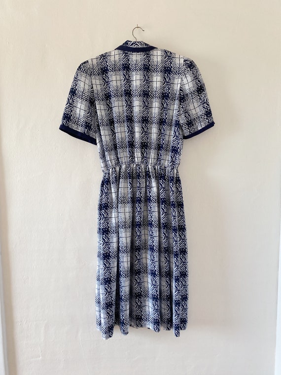 Vintage Plaid Lady Carol 80's Navy Plaid Dress - image 5