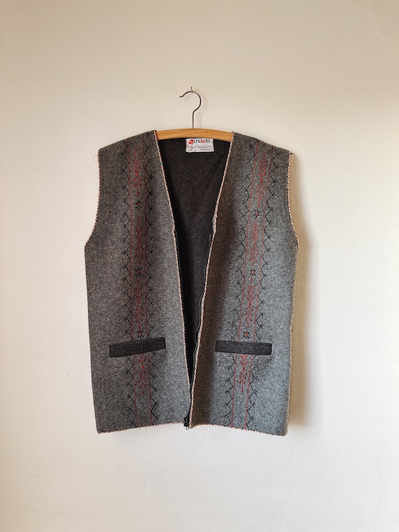 Vintage Zip-up Embroidered Wool Vest