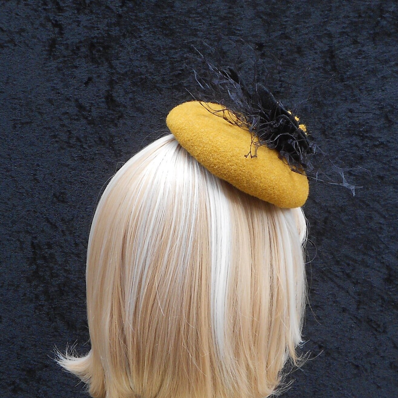 Mustard Wool Felt Fascinator: Black Poppy Cocktail Hat - Etsy