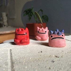 Colourful Cute Monster Mini Vase, Shelf Decor, Clay Ornament Home Design, Pottery Mini Vase set of 3, Bestfriend Gift, Funky Gift Vegan Gift