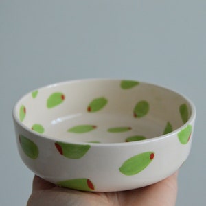 Green Olive Hand Painted Ceramic Bowl, Gifts for Mom, Breakfast Ceramic Bowl, Kitchen Olive Decor, Snack Ceramic Bowl, Olive Lover Gift