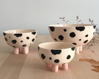 Polka Dot Cute Cow Ceramic Bowl Set of 3, Modern Kitchen Decor, Pink Footed  Pottery Pot, Housewarming Gift, Gift for Mother, Home Decor