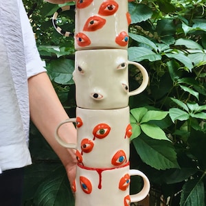 Customizable Eyes Coffee Mug, Custom Eyes Mug, Large Clay Tea Mug, Hand Painted Coffee Mug, Funky Mug, Gift for Them, Weird Gift, 400 ml