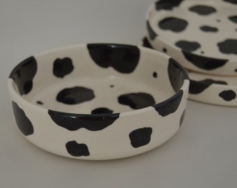 Ceramic Cow Bowl Set, 2 Piece Cow Plate and Bowl, Kitchen Gift, Farmhouse Gift, Gift for Mom, Gift for Him, Cute Pottery Polka Dot Set Gift