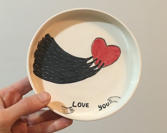 Love You Ceramic Plate, Heart Plate Ceramic, Pottery Cookie Plate, Gift for Love, Gift for Them, Gift for Her, Gift for Lover, Birthday Gift