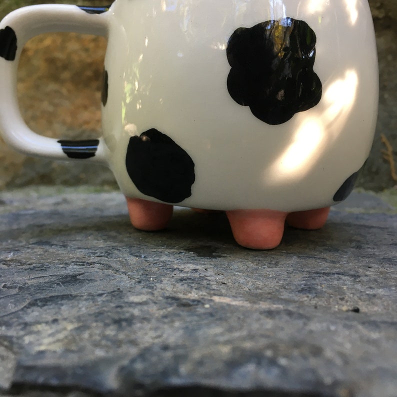 Cute Cow Mug, Polka Dot Clay Coffee Mug, Black White Kitchen Decor, Hand Painted Pottery Tea Cup, Housewarming Gift, Cow Lover Mug, Mom Gift image 7