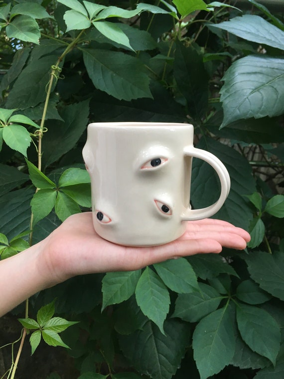 Black Eyes Coffee Mug, Large Clay Tea Mug, Hand Painted Coffee Pottery Mug, Funky  Mug, Gift for Them, Housewarming Gift, Clay Kitchenware 