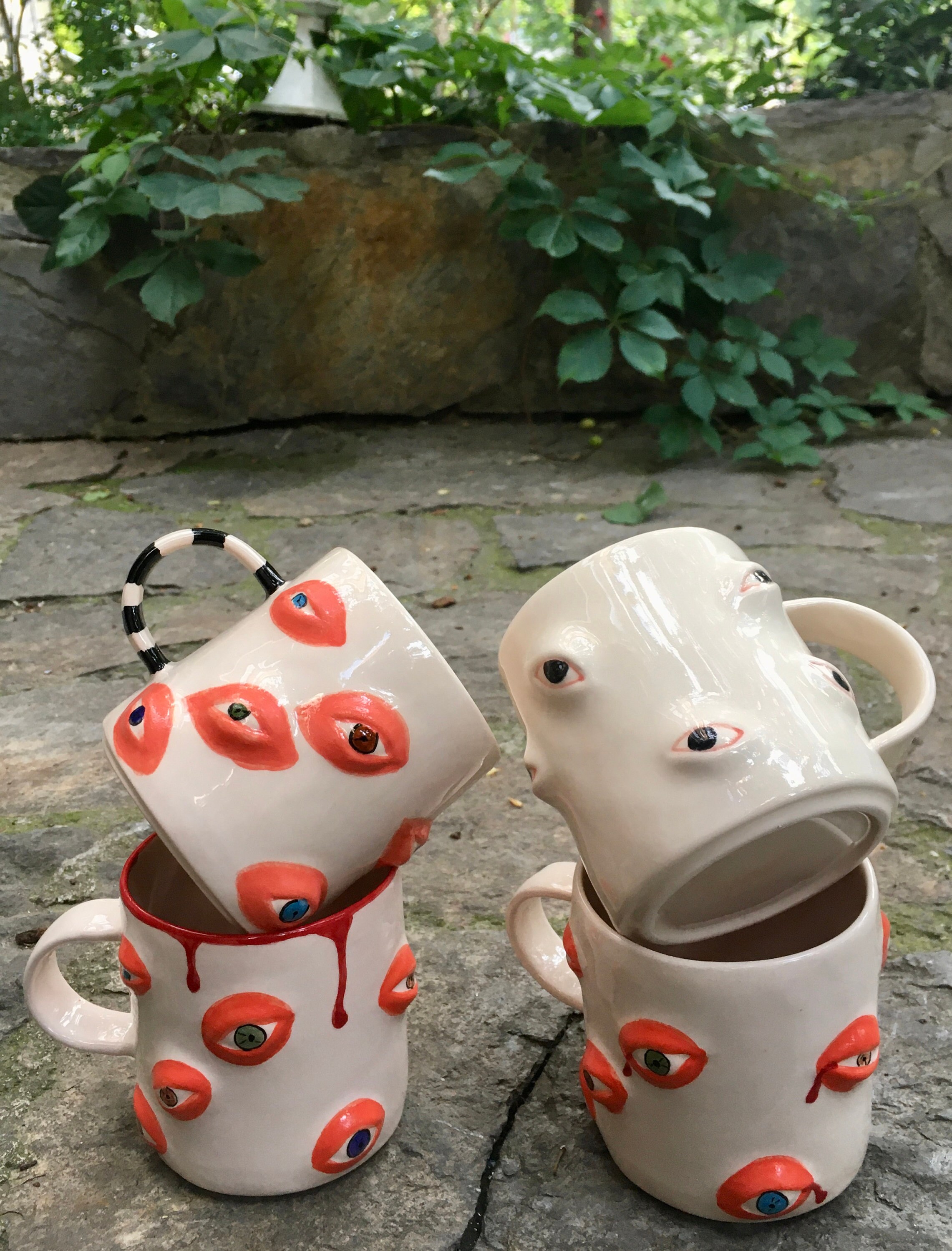 Black Eyes Coffee Mug, Large Clay Tea Mug, Hand Painted Coffee Pottery Mug, Funky  Mug, Gift for Them, Housewarming Gift, Clay Kitchenware 