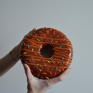 Unique Brown Hand Painted Ceramic Donut Bowl, Home Art Decor, Housewarming Gift, Bohemian Decor, Best Friend Gift, Gift for Her, Clay Box
