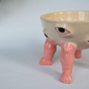Black Eyes Pink Baby Footed Ceramic Bowl, Custom Funky Home Decor Fruit Bowl, Housewarming Gift, Weird Gift, Serving Bowl Pottery, Mom Gift image 8