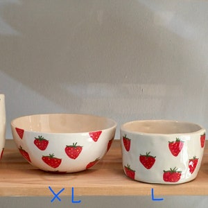 Strawberry Pattern Handmade Ceramic Bowl, Mom Gift, Cute Bowl, Kitchen Accessories, Strawberry Ceramic Bowl Kitchen Gift, Best Friend Gift image 3