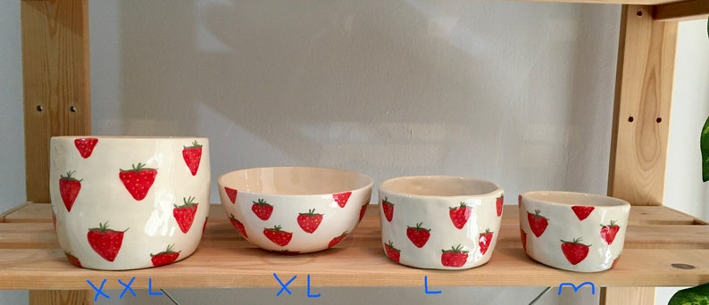 Strawberry Pattern Handmade Ceramic Bowl, Mom Gift, Cute Bowl, Kitchen Accessories, Strawberry Ceramic Bowl Kitchen Gift, Best Friend Gift image 3